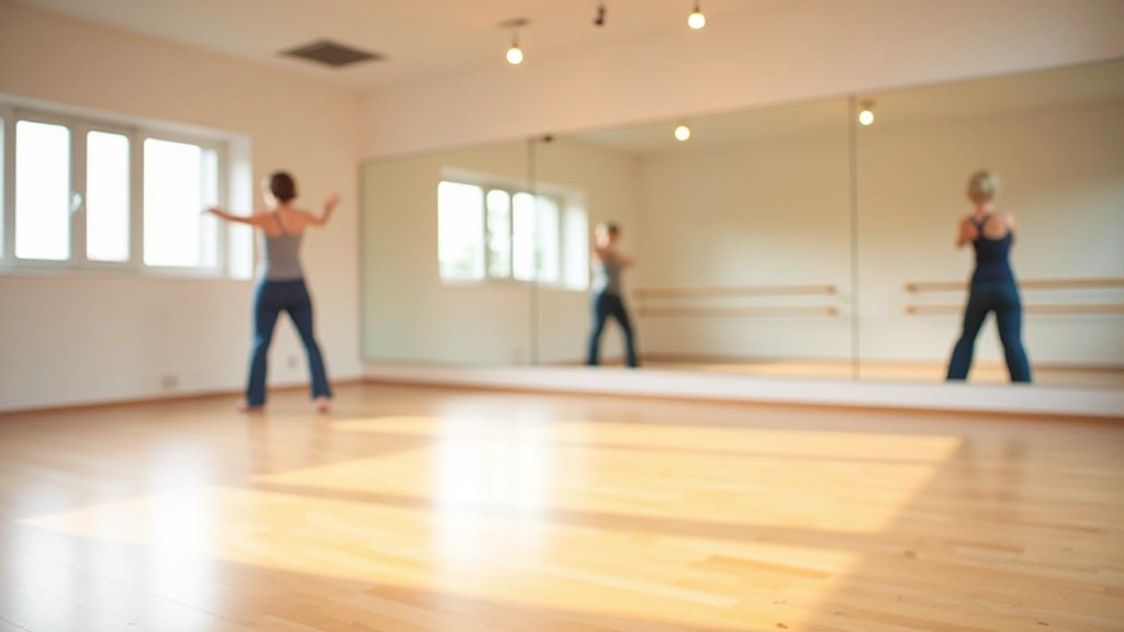 Professional dance studio with mirrors and wooden floor