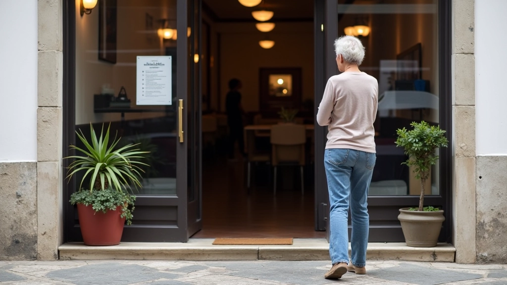 Dance studio exterior entrance with welcoming signage and class schedule posted on windows, located in accessible Funchal neighborhood